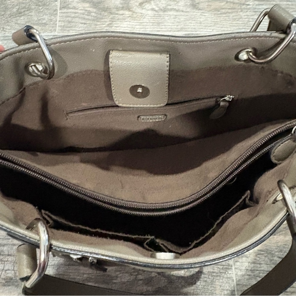 Chaps Faux Leather Brown Shoulder Bag Classic Preppy Zip - Picture 5 of 6